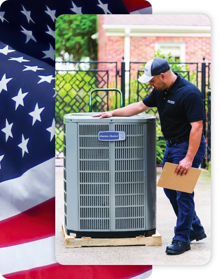 Americool Heating & Air Conditioning Tech installing an American Standard Unit